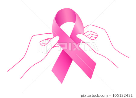 Hands hold pink ribbon. 105122451