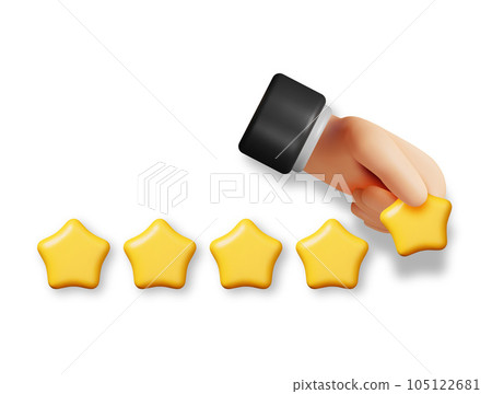 3D Glossy Yellow Five Stars Rating with Hand 3D Glossy Yellow Five Stars Rating with Hand 105122681