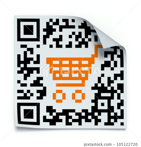 3D concept with QR code label with the shopping cart 105122720