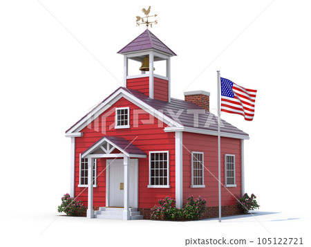School house and american flag over white background School house and american flag over white background 105122721