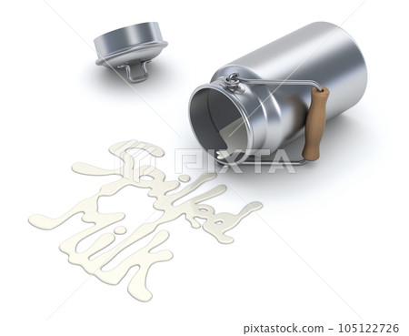 3D illustration with spilled milk can over white background 3D illustration with spilled milk can over white background 105122726