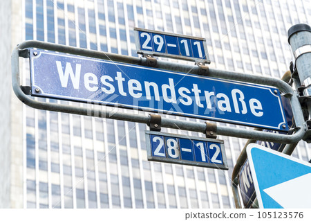 Westendstrasse street name sign, Frankfurt am Main, Germany 105123576