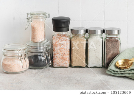 Jars with assorted speciality salt 105123669