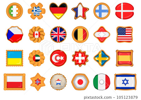 Set homemade cookie with flag country world in tasty biscuit Set homemade cookie with flag country world in tasty biscuit 105123879