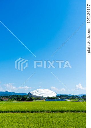 A large Komatsu dome built in a rural area with a blue sky in summer | Komatsu City, Ishikawa Prefecture 105124137