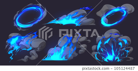 Comic effects with fire and smoke clouds 105124487