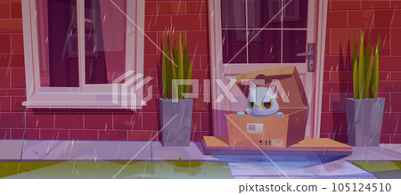 Abandon stray cat in box near house illustration Abandon stray cat in box near house illustration 105124510