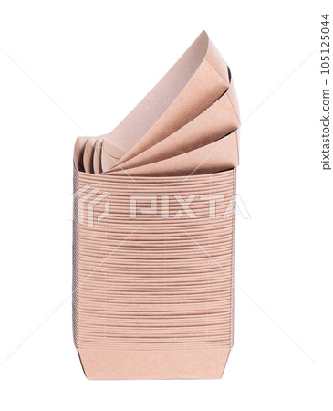 Recycled paper trays for snacks, isolated on white 105125044