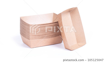 Recycled paper trays for snacks, isolated on white Recycled paper trays for snacks, isolated on white 105125047