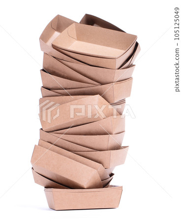 Empty disposable paper fast food tray isolated on white Empty disposable paper fast food tray isolated on white 105125049