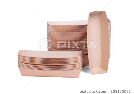 Empty disposable paper fast food tray isolated on white 105125051