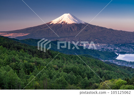 《山梨縣》初夏的富士山，鮮綠的原始森林 105125062