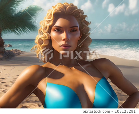 Tanned Woman in Bikini on the Summer Beach Tanned Woman in Bikini on the Summer Beach 105125291