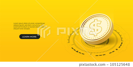 3D digital money of dollar coin. Vector art illustration. Central bank currency concept. 3D digital money of dollar coin. Vector art illustration. Central bank currency concept. 105125648