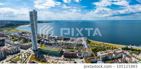 Beautiful aerial view of the Vastra Hamnen- The Western Harbour -district in Malmo, Sweden. Panoramic aerialview. Beautiful aerial view of the Vastra Hamnen- The Western Harbour -district in Malmo, Sweden. Panoramic aerialview. 105125865