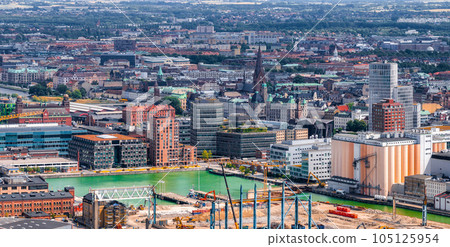 Panoramic aerial view of the old town of Malmo, Sweden. 105125954