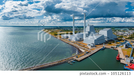 Aerial view of the Power station. One of the most beautiful and eco friendly power plants in the world. ESG green energy in Copenhagen, Denmark. Aerial view of the Power station. One of the most beautiful and eco friendly power plants in the world. ESG green energy in Copenhagen, Denmark. 105126113