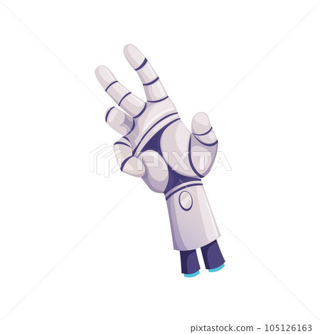 Robotic artificial hand with metal fingers, innovation medicine prosthesis, handicapped invalidity arm. Vector disabled man cyborg palm limb 105126163