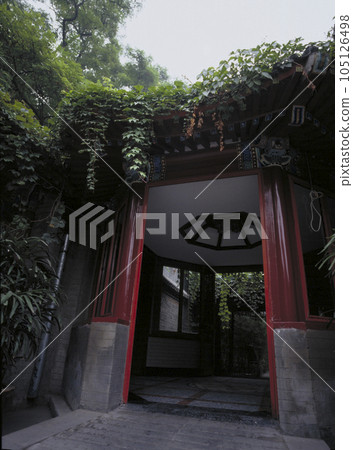 中國傳統建築屋頂上掛著常春藤 105126498