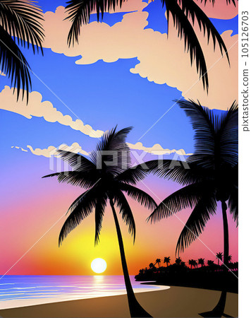 Beautiful sunset on the beach with palm trees.... - Stock Illustration ...