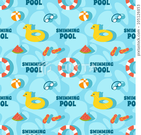 Swimming Pool Seamless Pattern Vector Illustration with Summer Vacation Element in Flat Cartoon Template Hand Drawn 105126853
