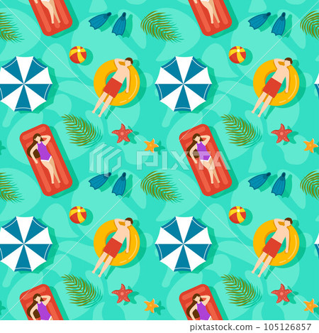 Swimming Pool Seamless Pattern Vector Illustration with Summer Vacation Element in Flat Cartoon Template Hand Drawn 105126857