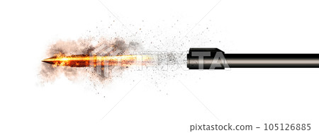 3d illustration of bullet fired from muzzle 3d illustration of bullet fired from muzzle 105126885
