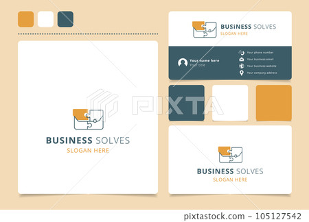 Business solves logo design with editable slogan. Branding book and business card template. 105127542