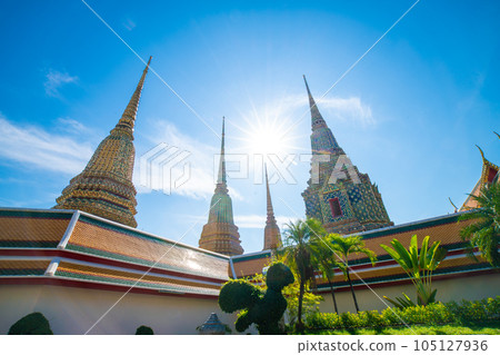 Wat Pho temple of budhist with beautiful art of pagoda locate in Bangkok city 105127936