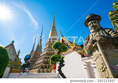 Wat Pho temple of budhist with beautiful art of pagoda locate in Bangkok city Wat Pho temple of budhist with beautiful art of pagoda locate in Bangkok city 105127937