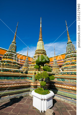 Wat Pho temple of budhist with beautiful art of pagoda locate in Bangkok city Wat Pho temple of budhist with beautiful art of pagoda locate in Bangkok city 105127940