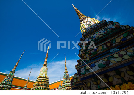 Wat Pho temple of budhist with beautiful art of pagoda locate in Bangkok city Wat Pho temple of budhist with beautiful art of pagoda locate in Bangkok city 105127941