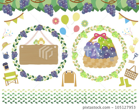 Cute grape picking, fruit picking, taste picking illustration set Cute grape picking, fruit picking, taste picking illustration set 105127953