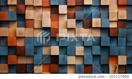 Abstract block stack wooden 3d cubes, colorful wood texture for backdrop 105127969