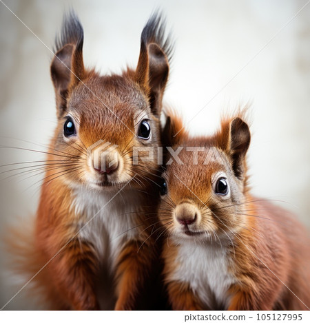 Squirrel and baby squirrel on white background. Generative AI 105127995