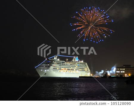 Shizuoka Prefecture Cruise Ship Insignia and Fireworks June 105128090