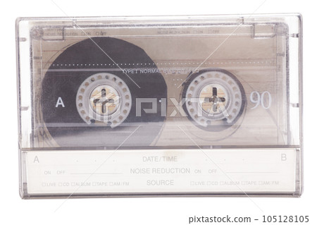 Close up of retro audio cassette tape,side A, isolated on white background, vintage 80's music concept. Close up of retro audio cassette tape,side A, isolated on white background, vintage 80's music concept. 105128105