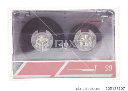 Close up of retro audio cassette tape,isolated on white background, vintage 80's music concept. 105128107