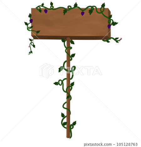 wooden sign with green leaves - Stock Illustration [105128763] - PIXTA