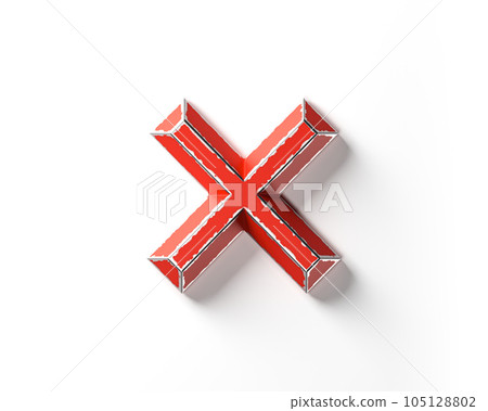 Symbols made of red painted metal with scratched borders 105128802