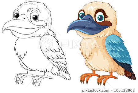 A smiling Kookaburra, native to Australia, is set against a white background in a vector cartoon illustration style 105128908