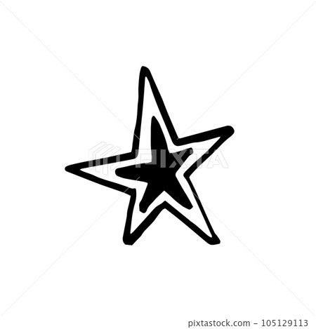 Hand drawn one star. Simple doodle style icon. Single, careless painted vector star. Black isolated on a white background. Hand drawn one star. Simple doodle style icon. Single, careless painted vector star. Black isolated on a white background. 105129113