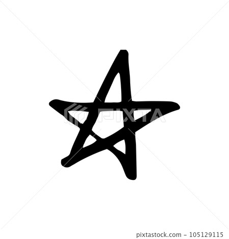 Hand drawn one star. Simple doodle style icon. Single, careless painted vector star. Black isolated on a white background. Hand drawn one star. Simple doodle style icon. Single, careless painted vector star. Black isolated on a white background. 105129115