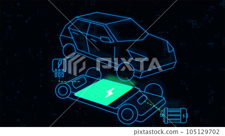 Electric car battery indicator showing an increasing battery charge. The battery indicator shows it fills up to 100. Electric Car Battery Gauge. 105129702