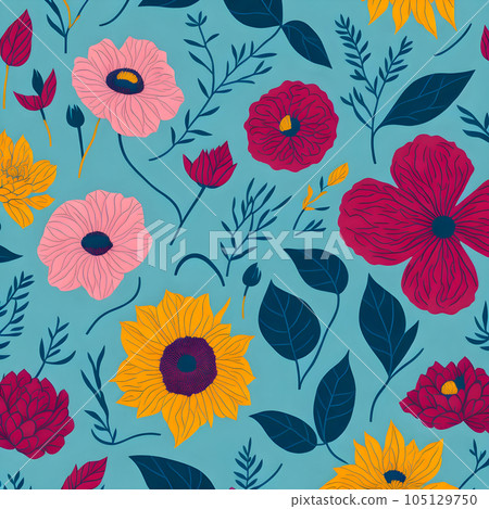 Seamless pattern of flower on green background,... - Stock Illustration ...