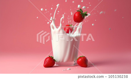Sumptuous Strawberries and Milky Delight. Generative AI 105130238