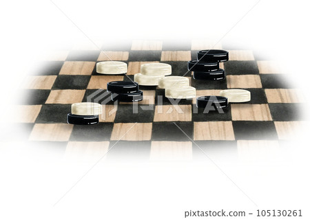 White and black stacks of checkers on chess board watercolor isolated illustration. Intellectual board game for club flyers, brochures White and black stacks of checkers on chess board watercolor isolated illustration. Intellectual board game for club flyers, brochures 105130261