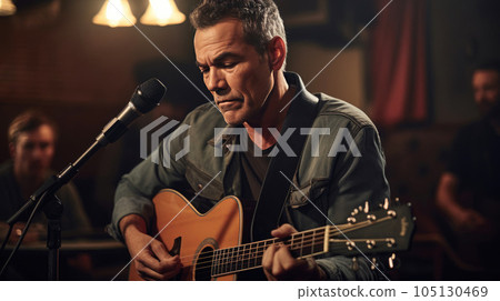 Awe-Inspiring Music: Middle-Aged Musician Shines on Stage. Generative AI 105130469