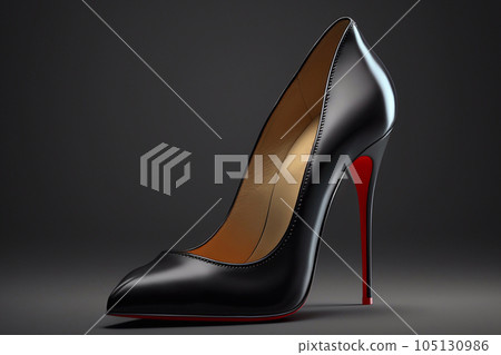 Sexy black high-heel shoe with red sole. Generative AI 105130986
