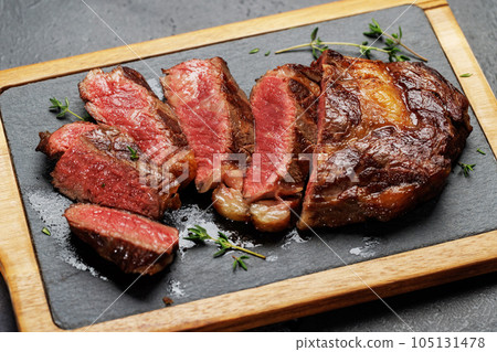 Sliced beef ribeye steak 105131478